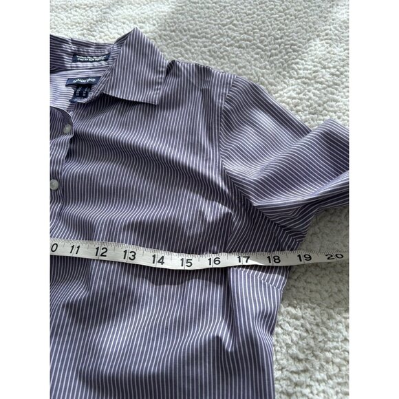 Lands' End Wrinkle Free Button Down Long Sleeve Blouse Top Purple/White Stripe 4 - Picture 7 of 8